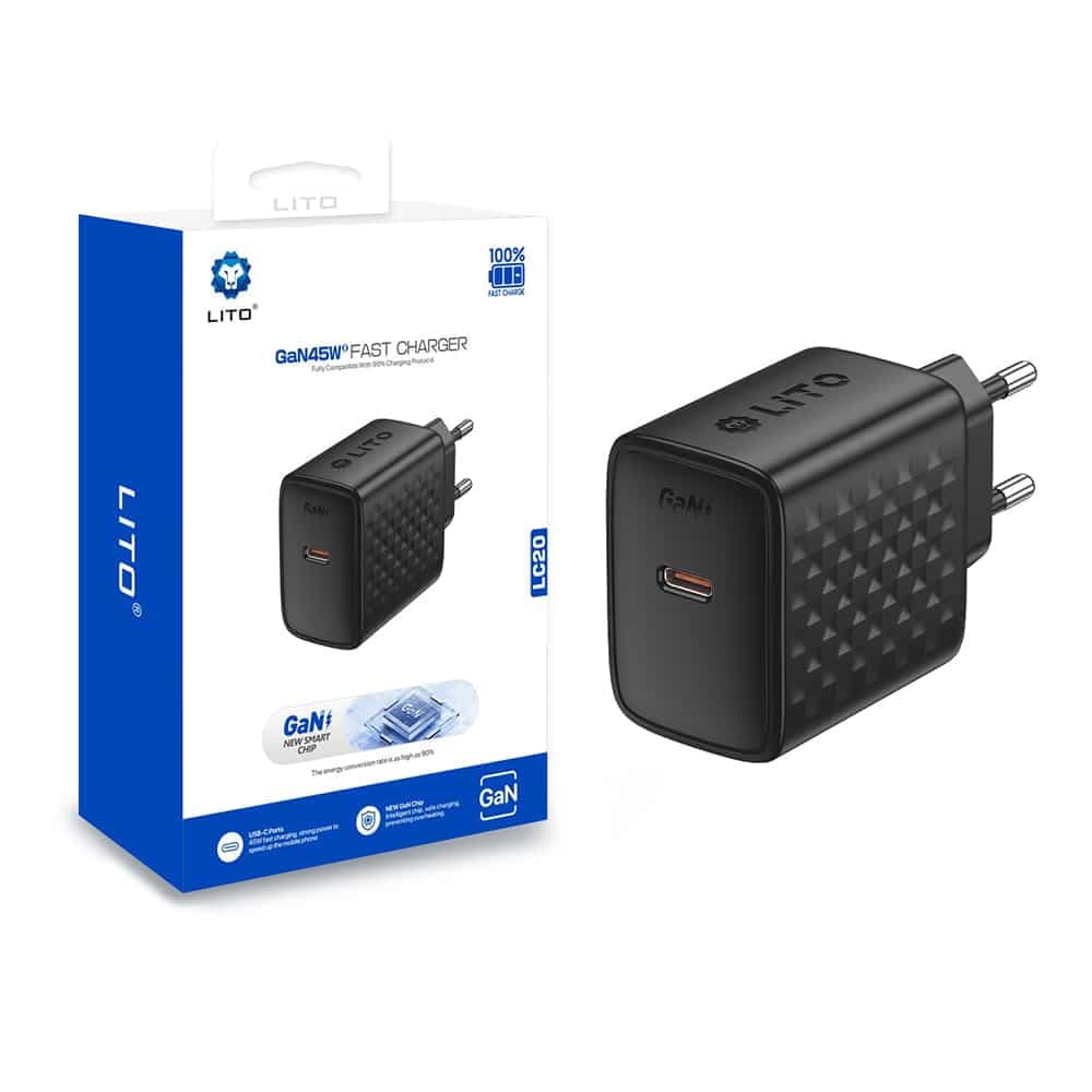 Lito - Wall Charger (lc20) - Type-C Output, Pd45w, Gan, Pc Fireproof, Eu Plug - Black 6