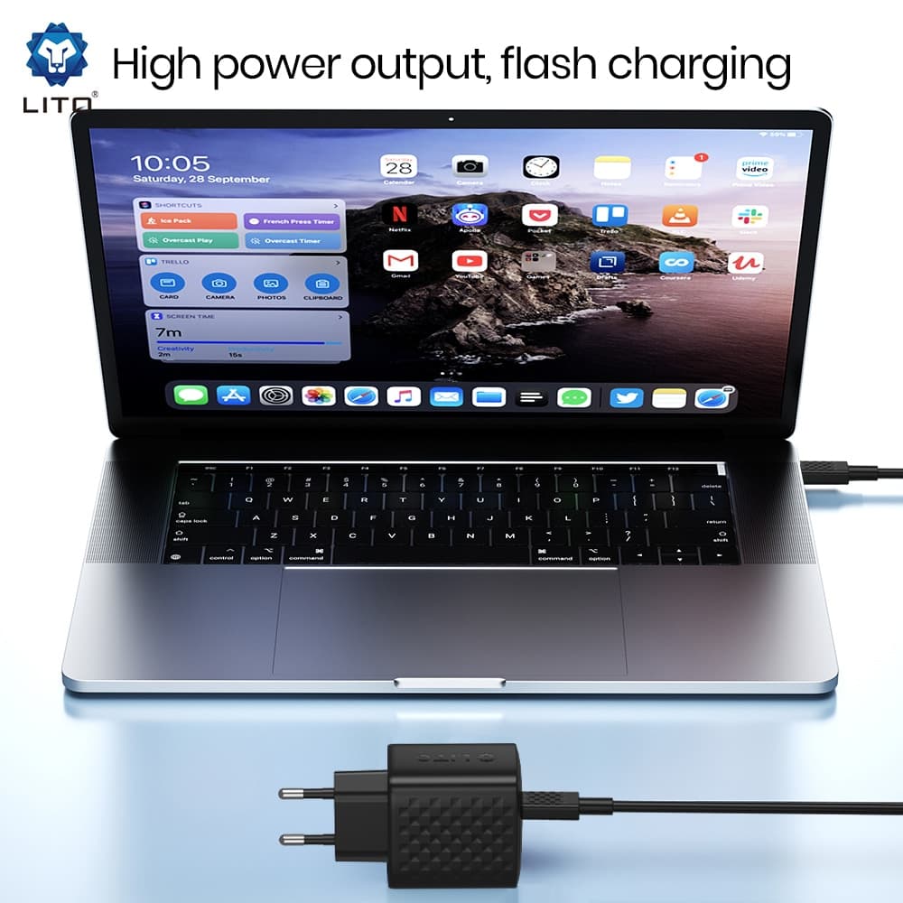 Lito - Wall Charger (lc20t) - With Type-C Καλώδιο Included, Type-C Output, Pd45w, Gan, Pc Fireproof, Eu Plug - Black 2