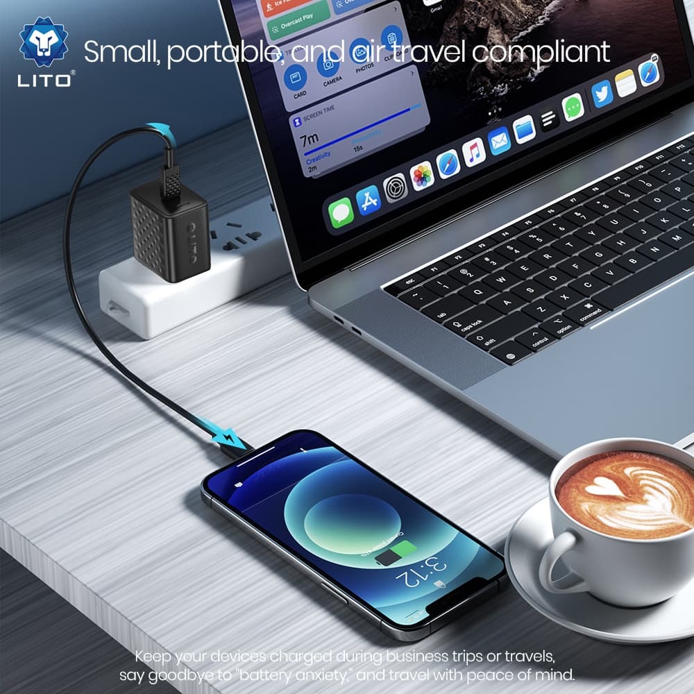 Lito - Wall Charger (lc20t) - With Type-C Καλώδιο Included, Type-C Output, Pd45w, Gan, Pc Fireproof, Eu Plug - Black 5