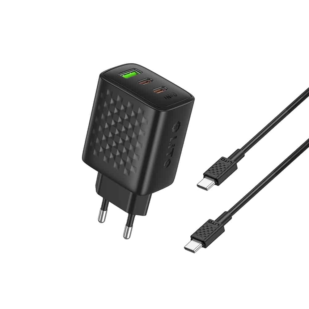 Lito - Wall Charger (lc25t) - With Type-C Καλώδιο Included, 2x Type-C, USB Output, Pd65w, Gan, Pc Fireproof, Eu Plug - Black 2