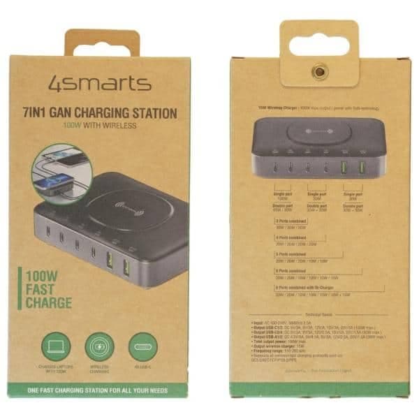 4smarts 7 Σε 1 Σταθμός Φόρτισης 100w Με Ασύρματη Φόρτιση Μαύρος-Γκρι 540571 4