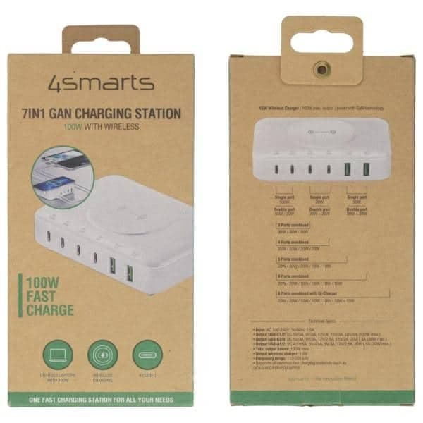 4smarts Σταθμός Φόρτισης 7 Σε 1 100w Με Ασύρματη Φόρτιση Λευκός 540570 4