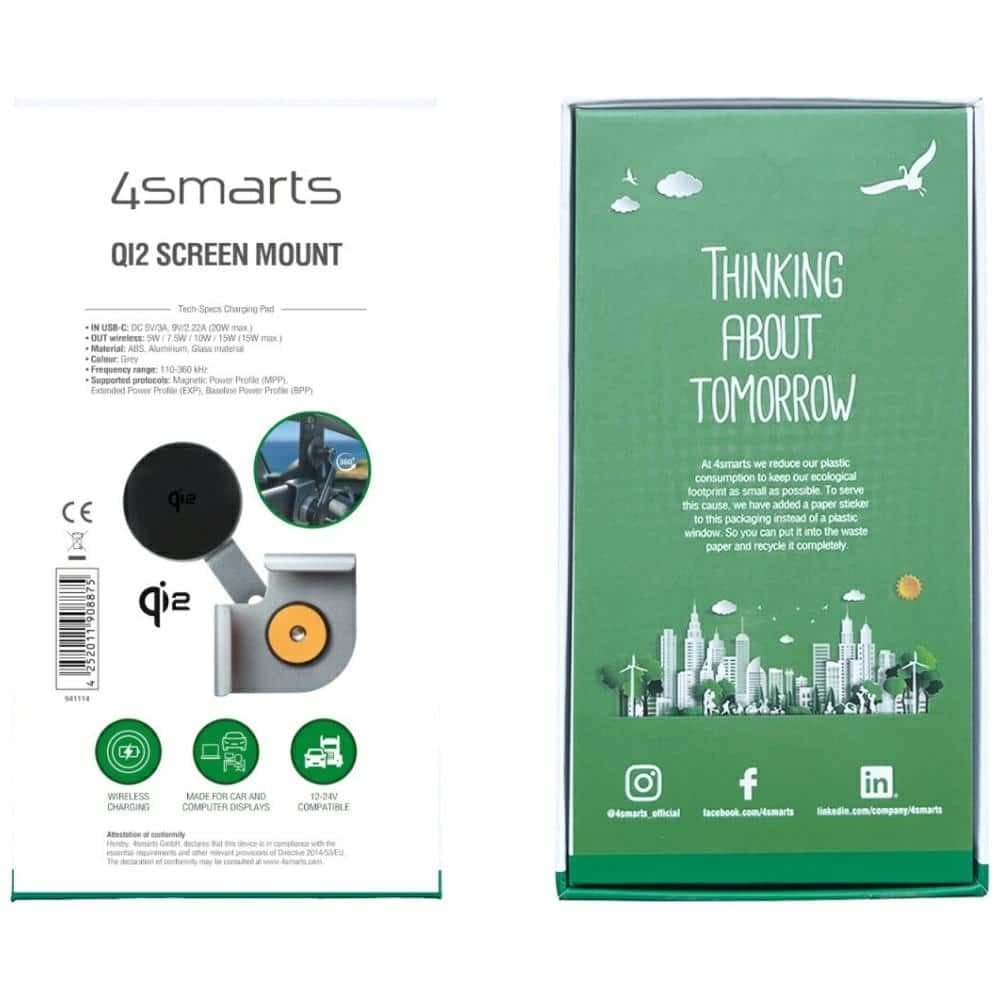 Magnetic Mount 4smarts Screen Mount Qi2 - Βάση Οθόνης Για Smartphone Γκρί 7