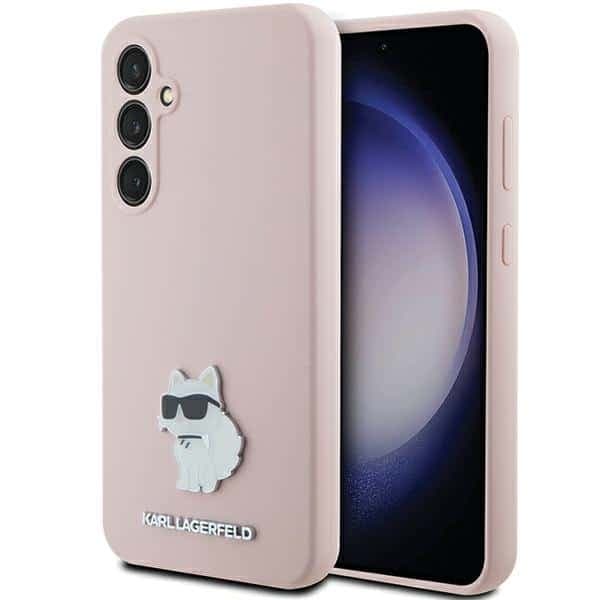 Karl Lagerfeld Σιλικόνη Choupette Μεταλλικό Pin - θήκη για Samsung Galaxy S23 - Ροζ