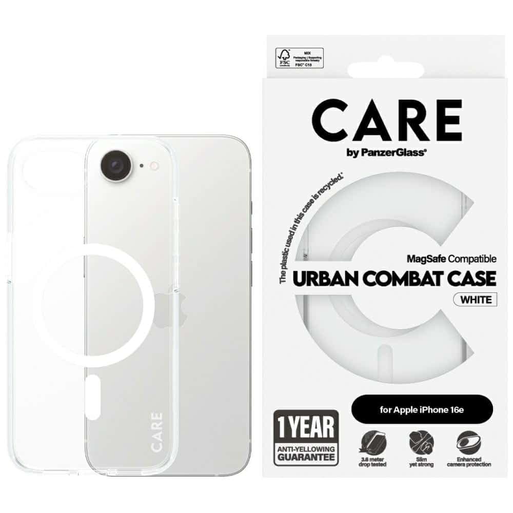 Θήκη Care By Panzerglass Flagship Urban Combat Λευκή Magsafe Για iPhone 16e Διαφανής