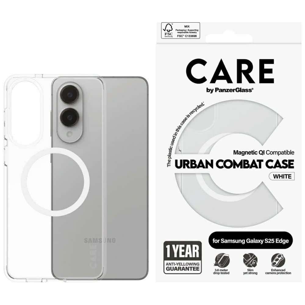 Θήκη Care By Panzerglass Urban Combat Λευκή Qi Για Samsung Galaxy S25 Edge Διαφανής