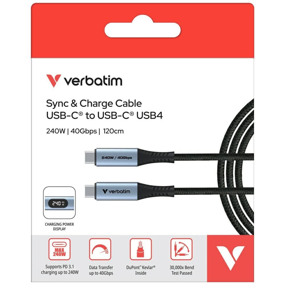 Καλώδιο Verbatim Sync & Charge USB-C To USB-C 40gb/s 240w Display 120cm Black 31849 7