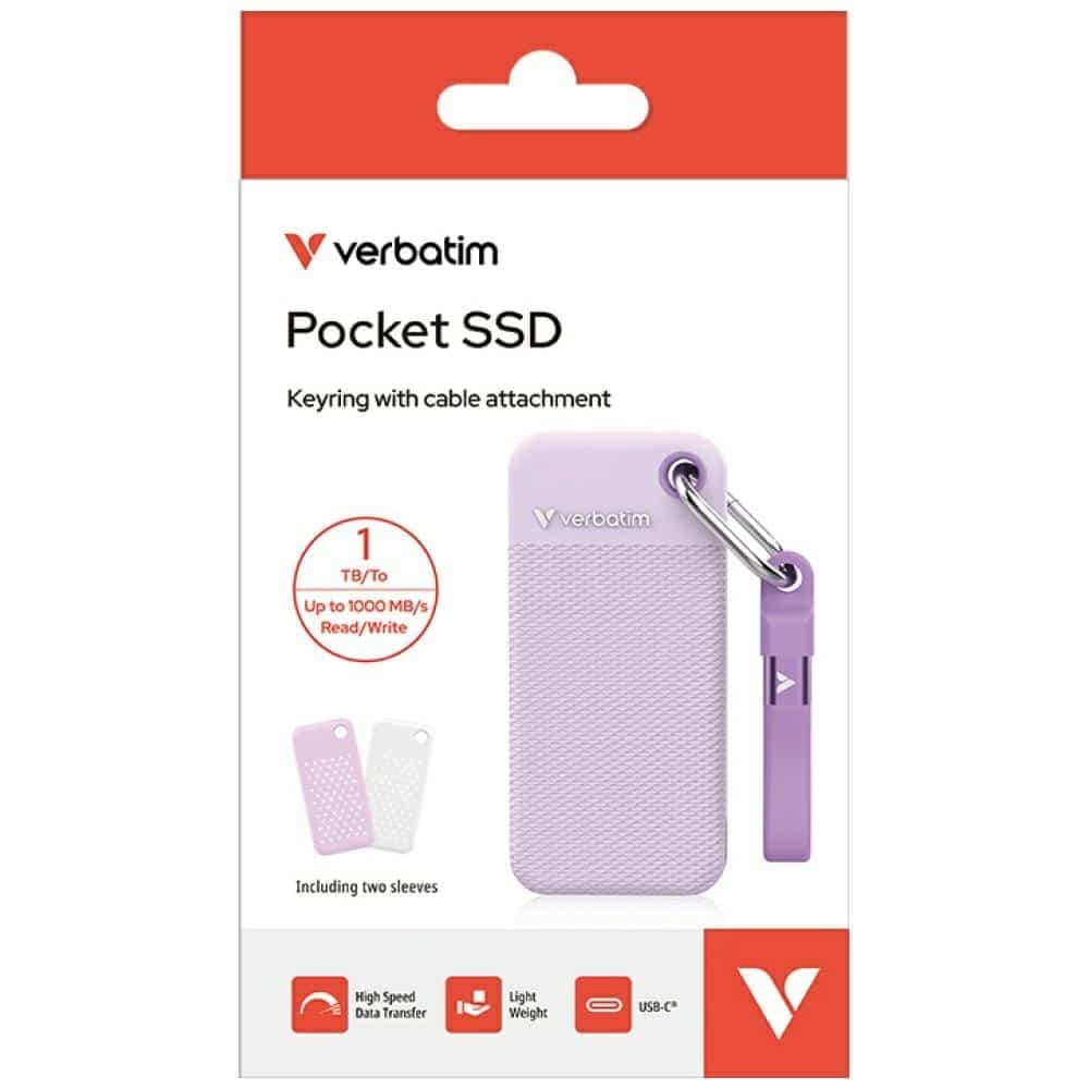 Εξωτερικός Δίσκος Verbatim Pocket Ssd 1tb USB-C 3.2 Gen 2 Λευκό-Μωβ 32322 8