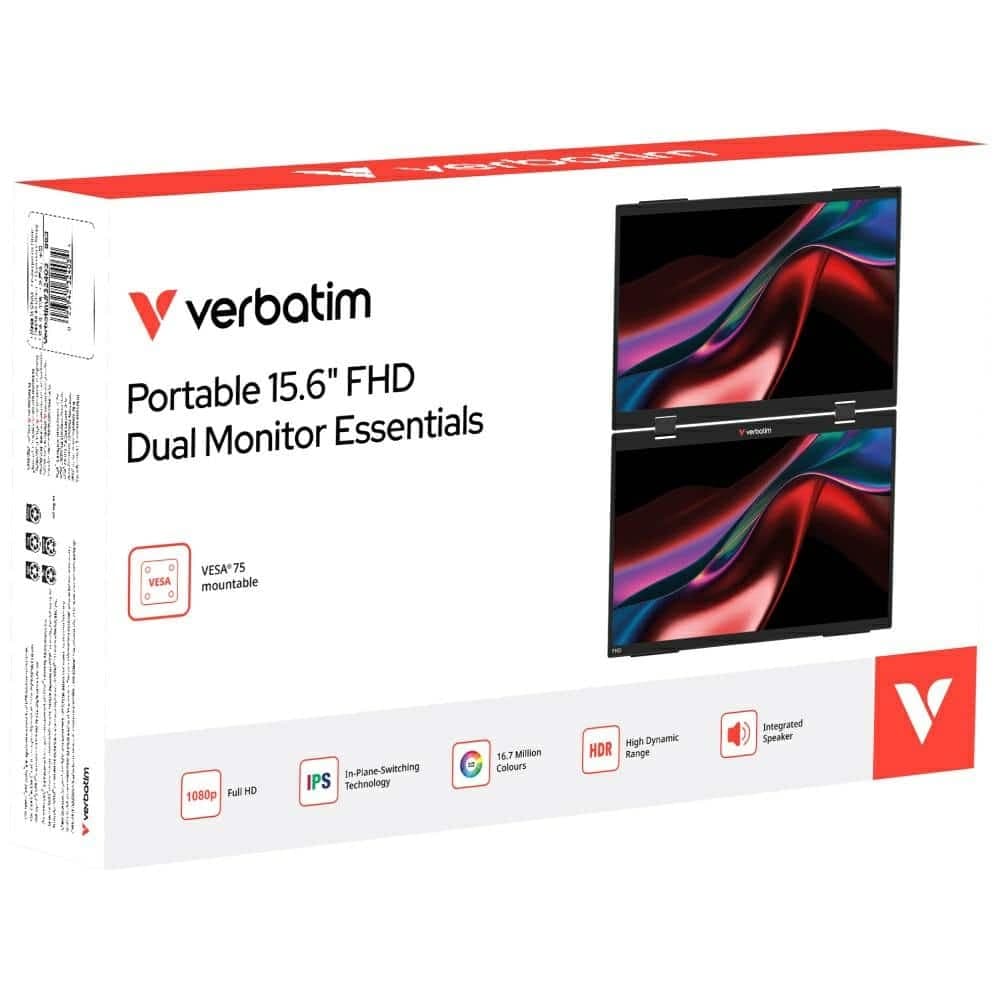 Portable Dual Monitor Verbatim Essentials 15.6" Fhd Black 32403 8