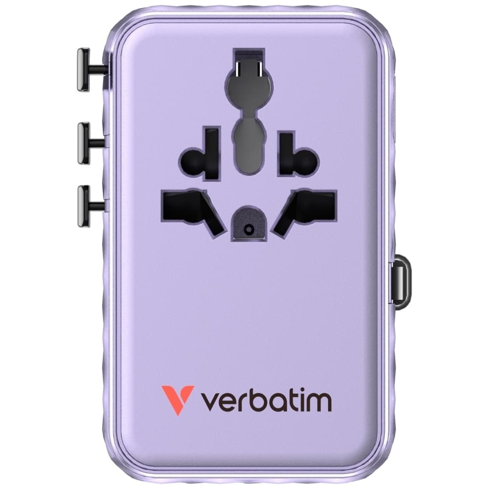 Verbatim Φορητός Αντάπτορας Eu/uk/us Gan 2xusb-C/2xusb-A/1xusb-C Pd 100w Μωβ 30193 4
