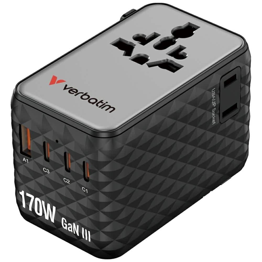 Verbatim Αντάπτορας Ταξιδίου Eu/uk/us Gan 2xusb-A/3xusb-C Pd 170w Μαύρος 30190