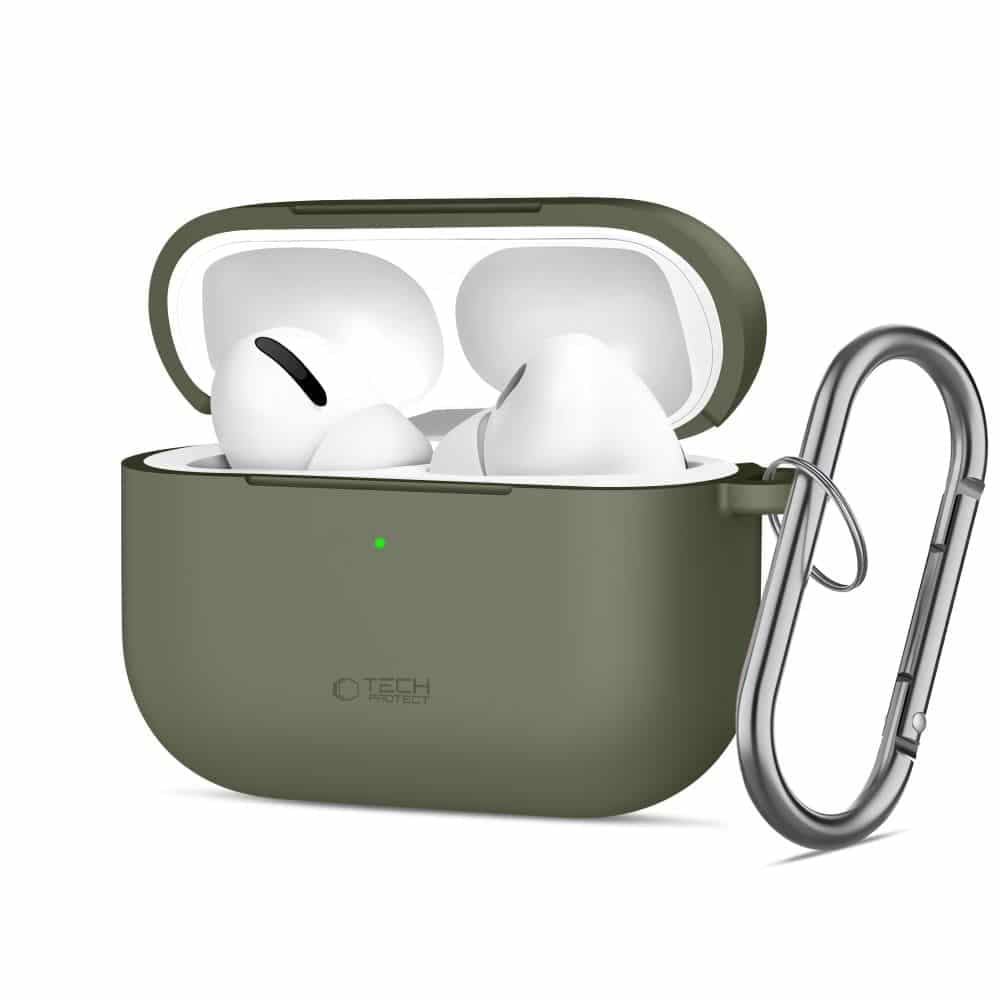 Θήκη Σιλικόνης Tech-Protect Με Κλιπ Για Apple Airpods Pro 3 - Ελιά