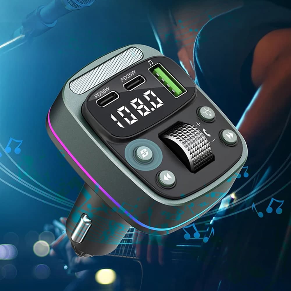Techsuit - Fm Modulator Echodrive (mfm3) - Διπλή Pd35w, Bluetooth V5.4, U-Disk Για Μουσική, Ρύθμιση Μπάσου - Μαύρο 7