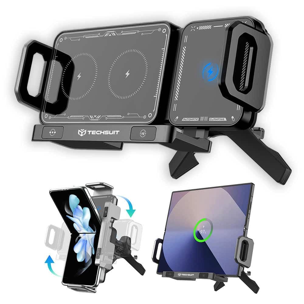 Techsuit - Premium Βάση Αυτοκινήτου Με Ασύρματη Φόρτιση Mododock (sw1) - Για Αεραγωγούς, Εξυπνη Ροπή 90°, 15w - Μαύρη