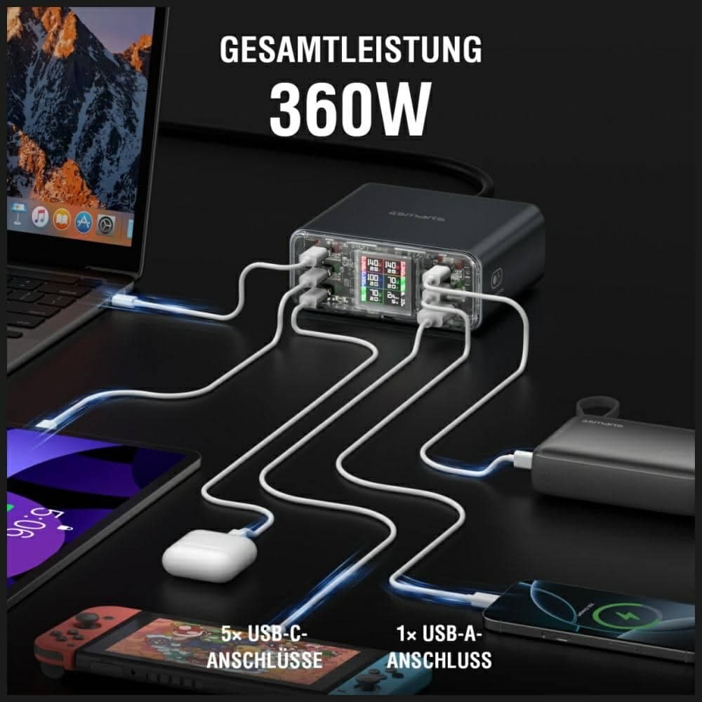 Φορτιστής 4smarts Lucid Gan Diy 360w Με 5x USB-C Και 1x USB-A - Γκρι 4