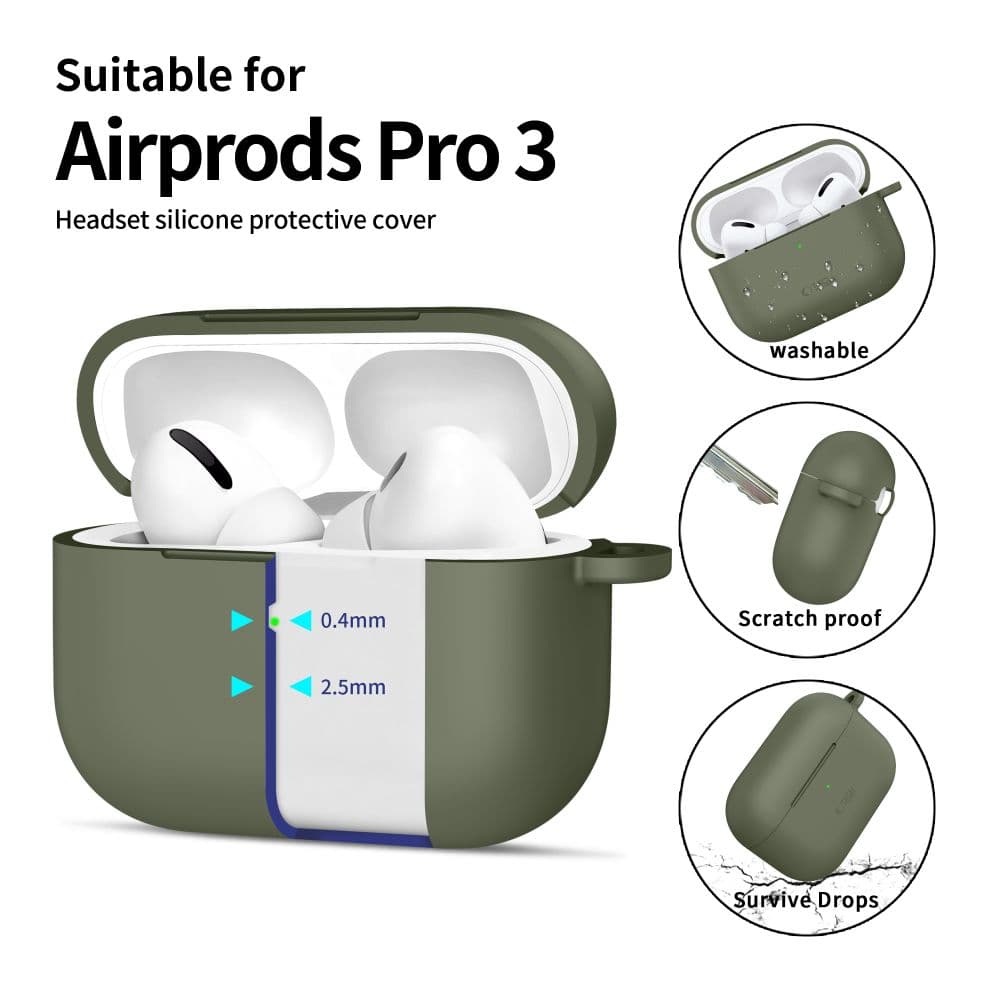 Θήκη Σιλικόνης Tech-Protect Με Κλιπ Για Apple Airpods Pro 3 - Ελιά 4