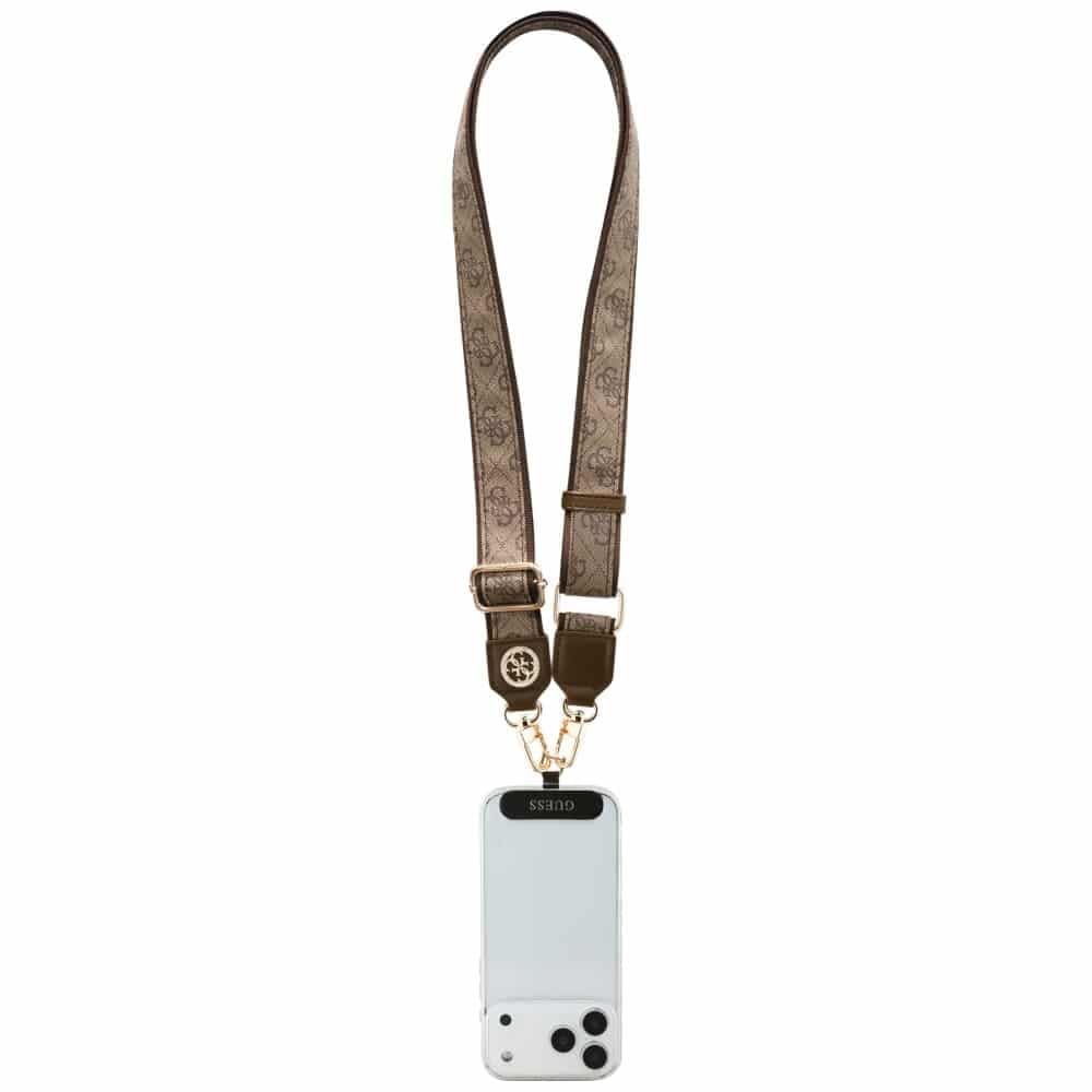 Universal Λουράκι Κινητού Guess Cbdy 4g Tether Patch Strass Μεταλλικό Λογότυπο Καφέ 4