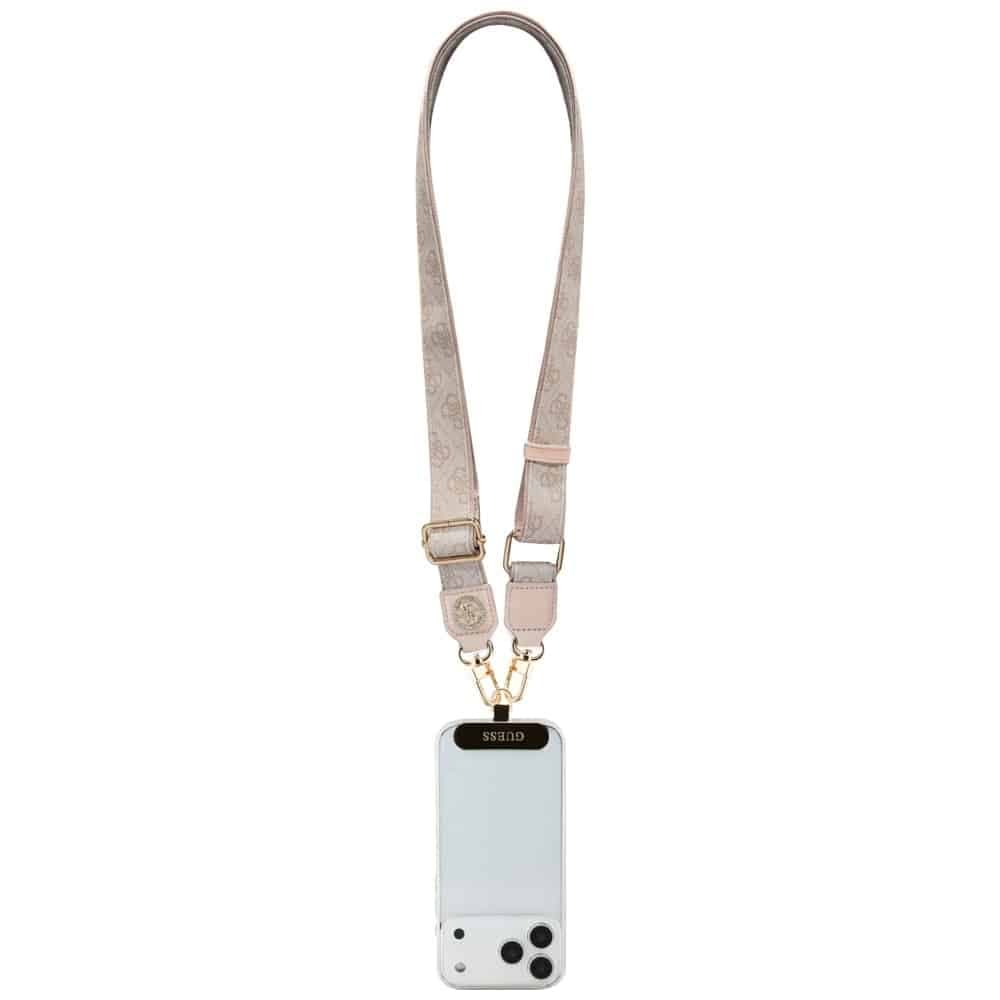 Guess Λουράκι Κινητού Cbdy 4g Tether Patch Strass Μεταλλικό Λογότυπο Ροζ 4