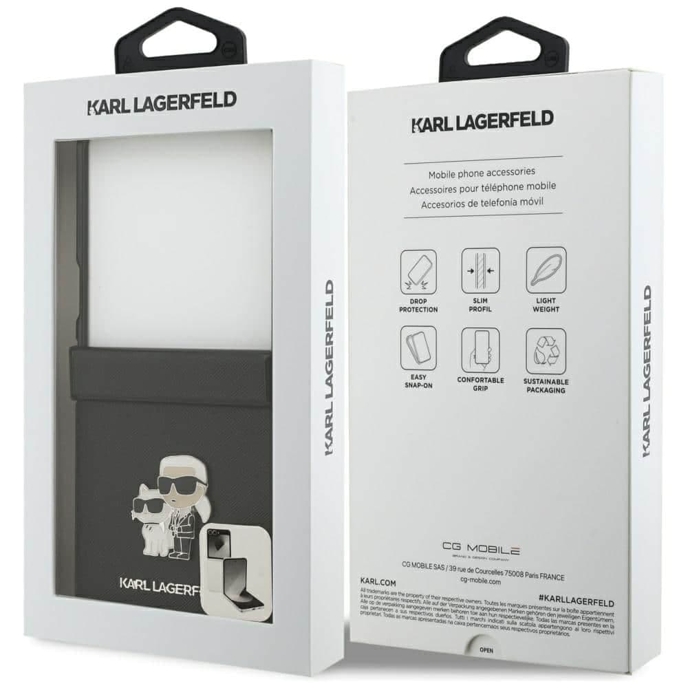 Karl Lagerfeld Saffiano Karl&Choupette Pin - θήκη για Samsung Galaxy Z Flip7 - Μαύρο 8