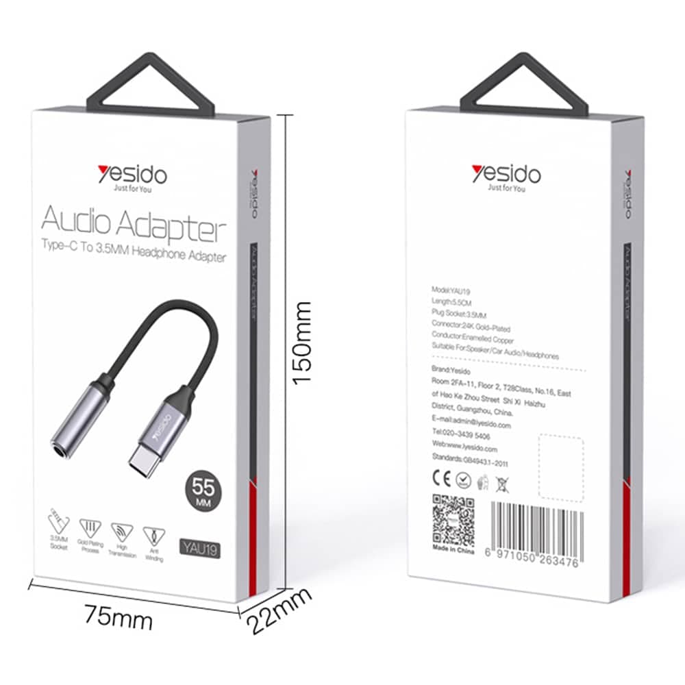 Yesido - Αντάπτορας Ήχου (yau19) - Type-C Σε Jack 3.5mm - Μαύρος 7
