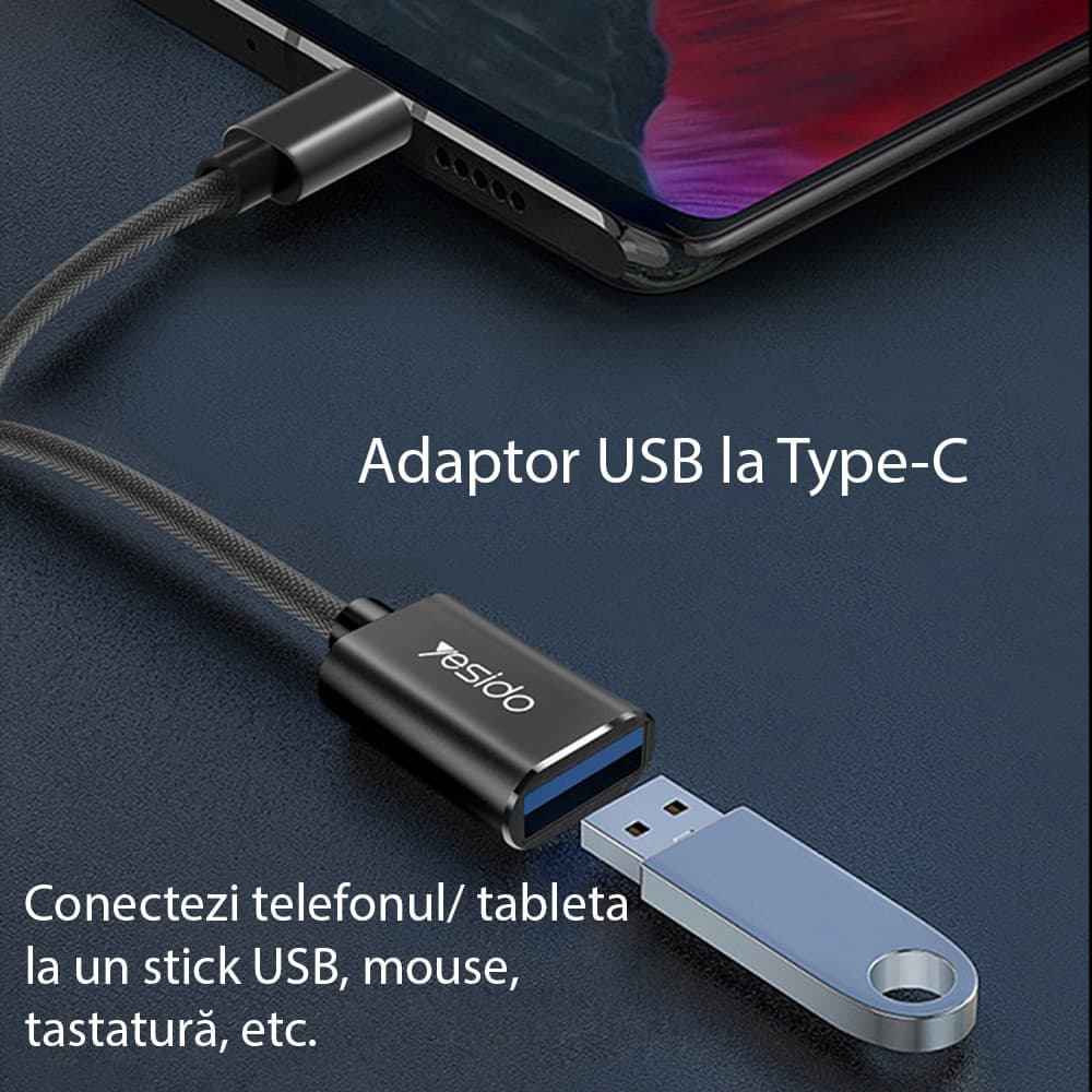 Yesido - Otg Καλώδιο Adapter (gs01) - Type-C To Usb 2.0, Plug & Play - Black 2
