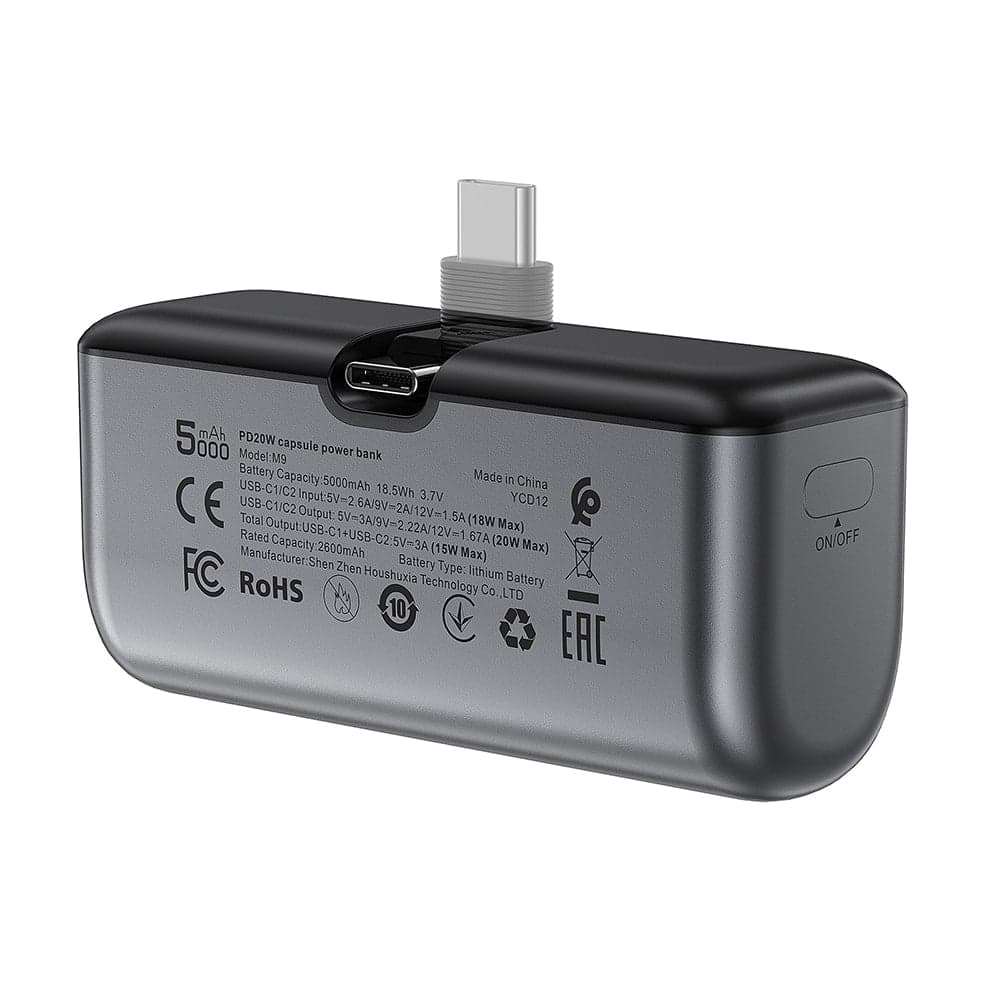 Acefast - Power Bank (m9-5000) - 2x Type-C, Pd20w, 5000mah, Led Indicator, Folding Plug, With Type-C Καλώδιο, 0.3m - Black 2