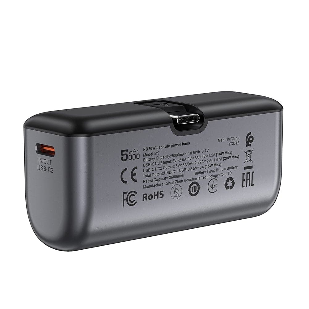 Acefast - Power Bank (m9-5000) - 2x Type-C, Pd20w, 5000mah, Led Indicator, Folding Plug, With Type-C Καλώδιο, 0.3m - Black 4