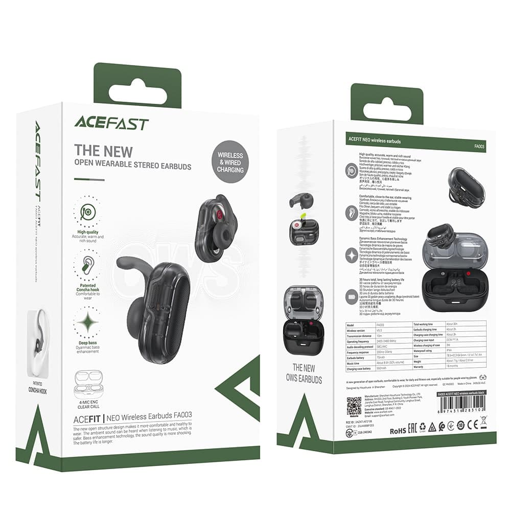 Acefast - Wireless Earbuds Acefit Neo (fa003) - Usb-C, Ipx4, Bluetooth 5.3, Call Noise Reduction, Bass Effect, 500mah - Black 7