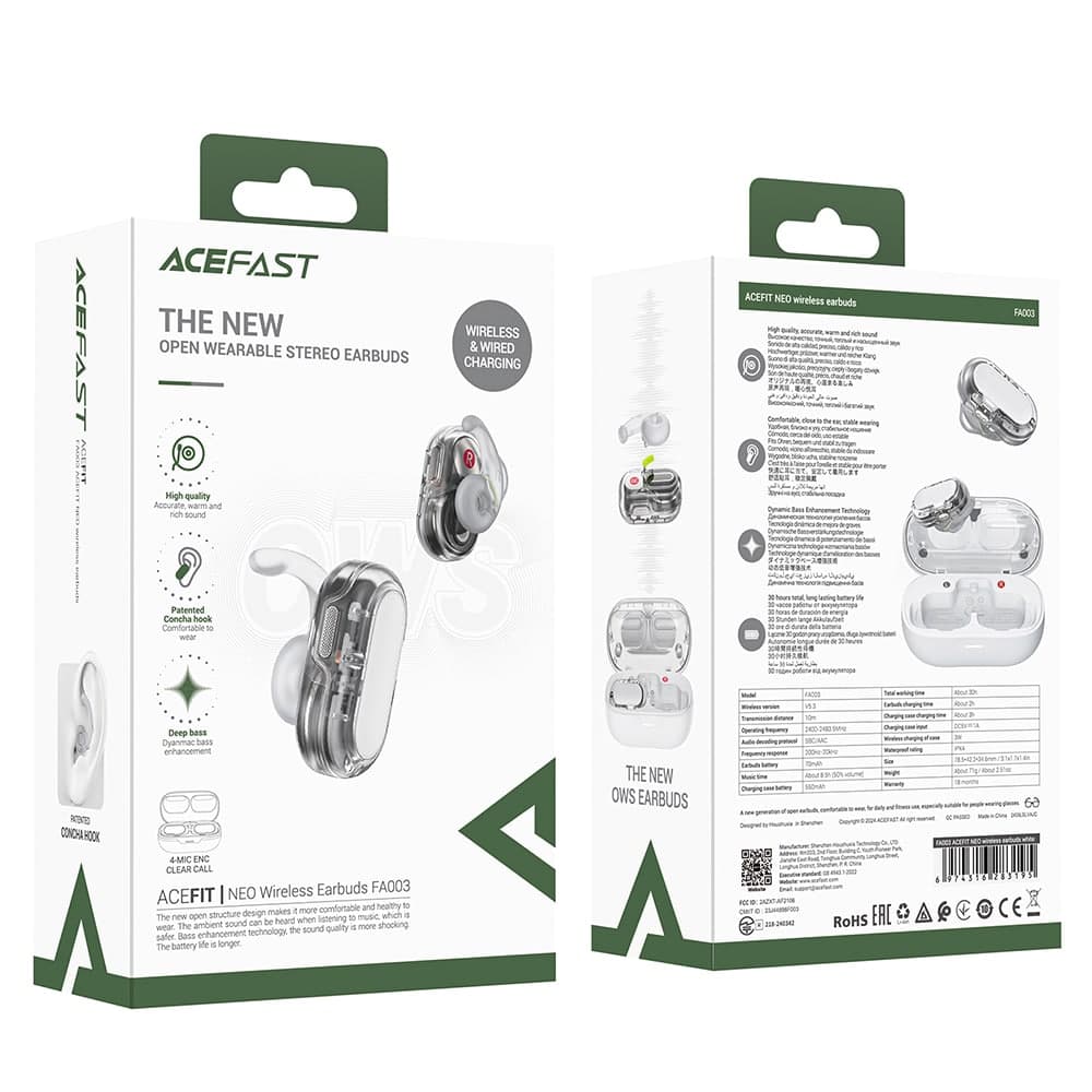 Acefast - Wireless Earbuds Acefit Neo (fa003) - Usb-C, Ipx4, Bluetooth 5.3, Call Noise Reduction, Bass Effect, 550mah - White 7