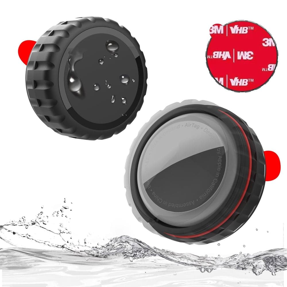 Apple Airtag Case, Screw-On, Waterproof, Self-Adhesive - Black 3