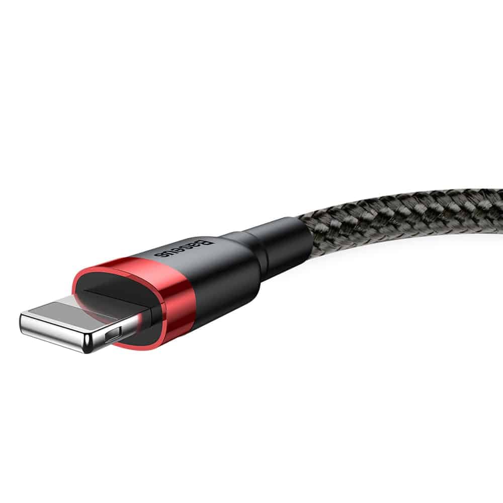 Baseus Cafule Καλώδιο durable nylon cable USB / Lightning QC3.0 2.4A 1M Μαύρο-Κόκκινο (CALKLF-B19) 2