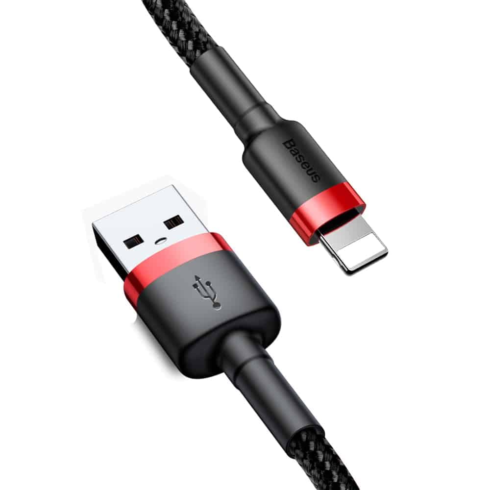 Baseus Cafule Καλώδιο durable nylon cable USB / Lightning QC3.0 2.4A 1M Μαύρο-Κόκκινο (CALKLF-B19)