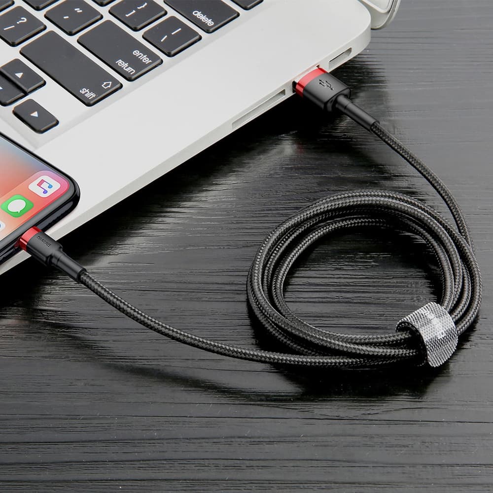 Baseus Cafule Καλώδιο durable nylon cable USB / Lightning QC3.0 2.4A 1M Μαύρο-Κόκκινο (CALKLF-B19) 6