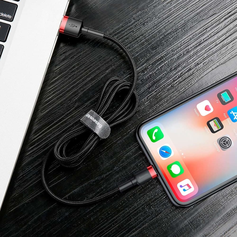 Baseus Cafule Καλώδιο durable nylon cable USB / Lightning QC3.0 2.4A 1M Μαύρο-Κόκκινο (CALKLF-B19) 7