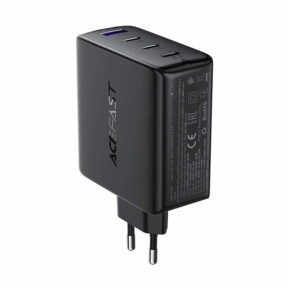 Acefast - Wall Charger (a94) - Multiport 3x Usb-C, Usb-A, Gan2 Technology, Pd100w - Black