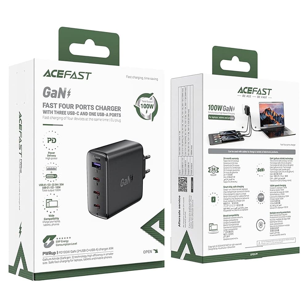 Acefast - Wall Charger (a94) - Multiport 3x Usb-C, Usb-A, Gan2 Technology, Pd100w - Black 7