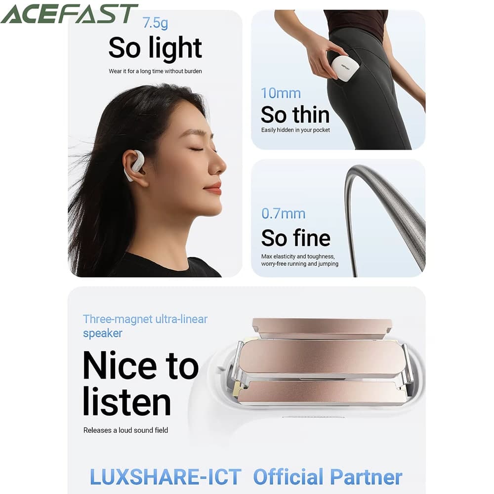 Acefast - Wireless Earbuds (fa002) - For Sports, Bluetooth V5.3, Ip54, 500mah - White 5