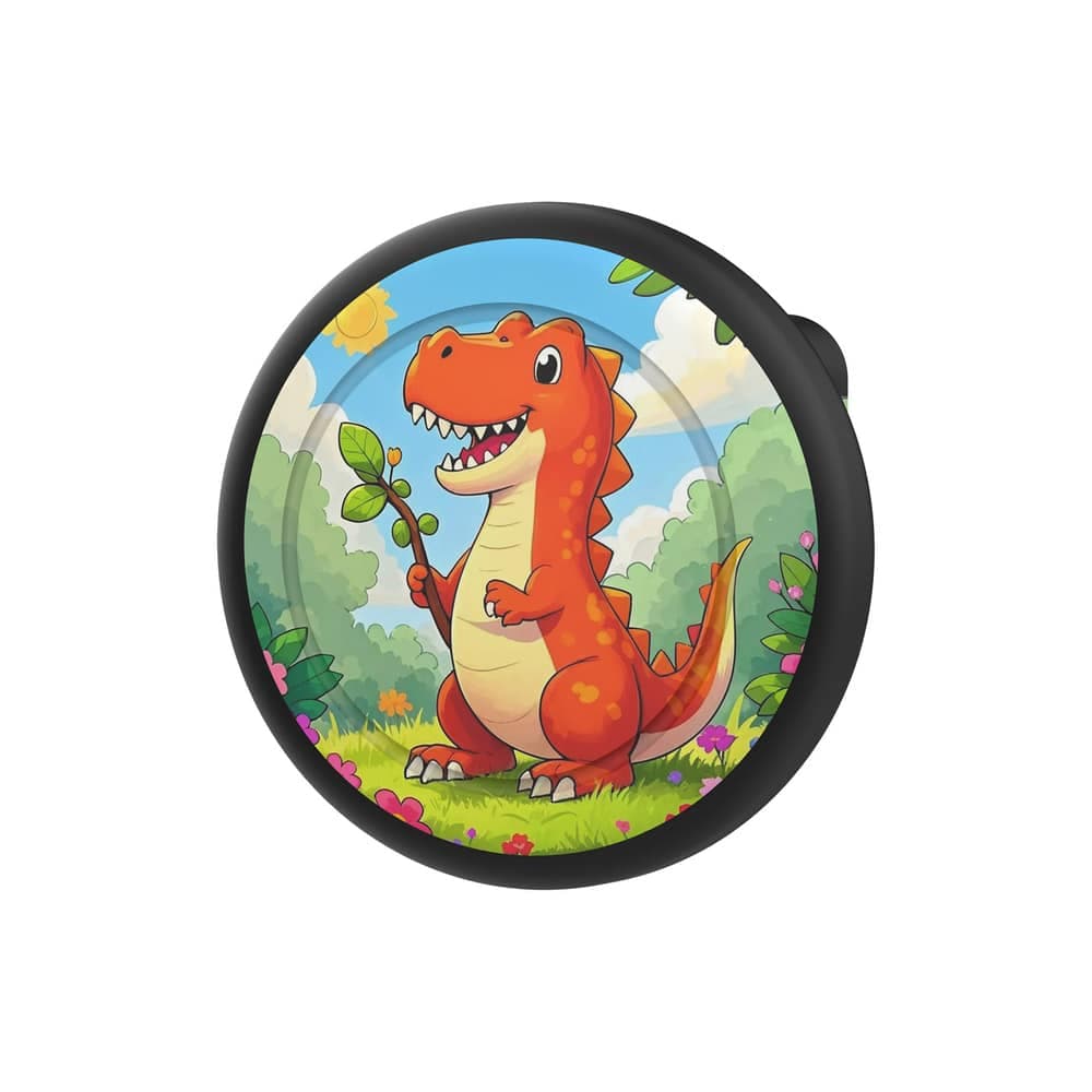 Airtag Badge Case - Black With Dinosaur Print
