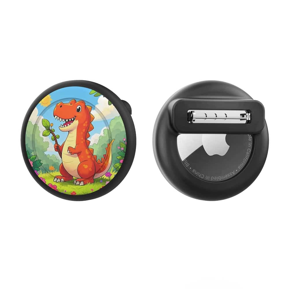 Airtag Badge Case - Black With Dinosaur Print 3