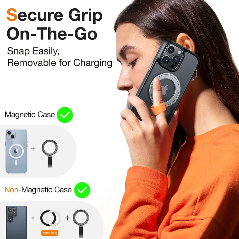 Torras - Ostand Magnetic Ring - 360° Rotatable Stand, Phone Holder/grip, Easy Attach - Black 5
