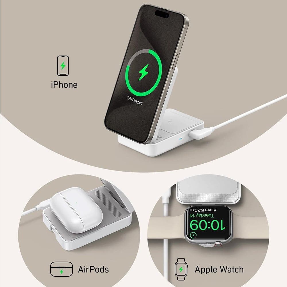 Anker - Power Bank MagGo 3in1 (B2557321) - Qi2, για Apple, 15W, με Φορτιστή USB-C και Καλώδιο Τύπου-C - Λευκό 3