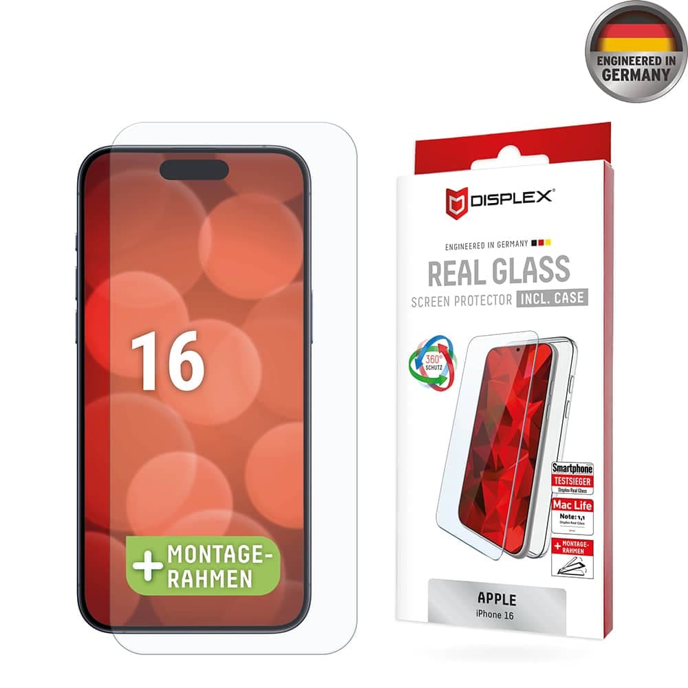 Displex κάλυμμα για iPhone 16 - Real Glass + Case - Διαφανές