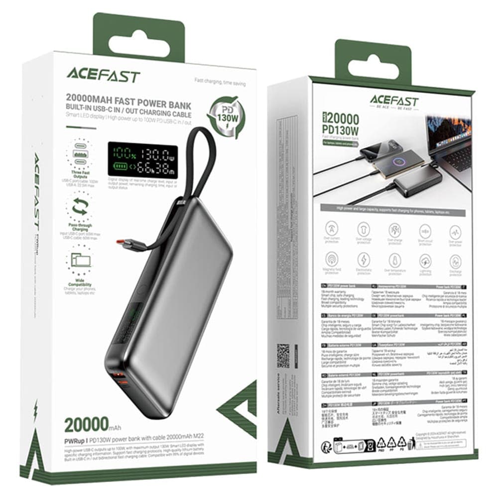 Acefast - Power Bank (m22-20000) - With Καλώδιο, Type-C, 20000mah, 74wh, Pd130w, Two-Way Fast Charging, Led Display - Black 6