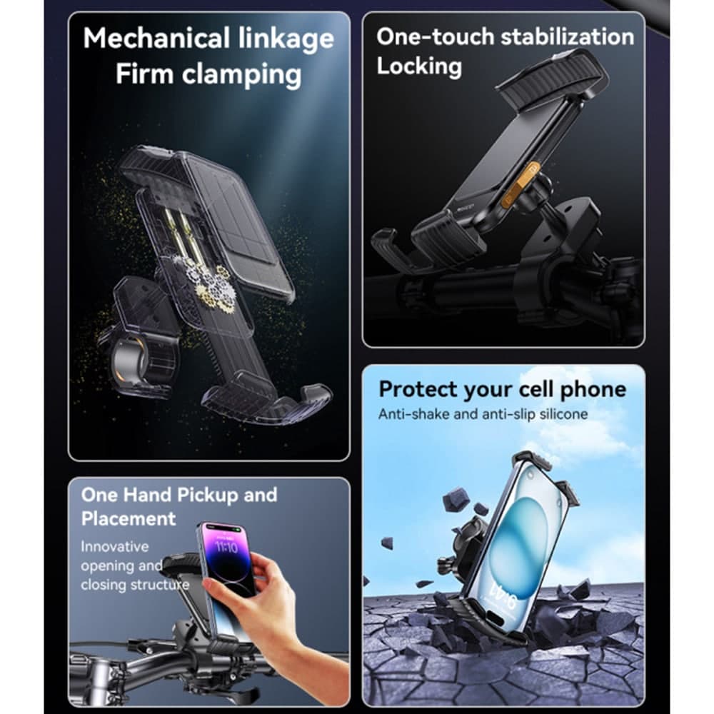 Yesido - Bicycle Phone Holder (c249) - 360 Rotation, One-Touch Stabilization Locking, 4.8-7.2" - Black 4