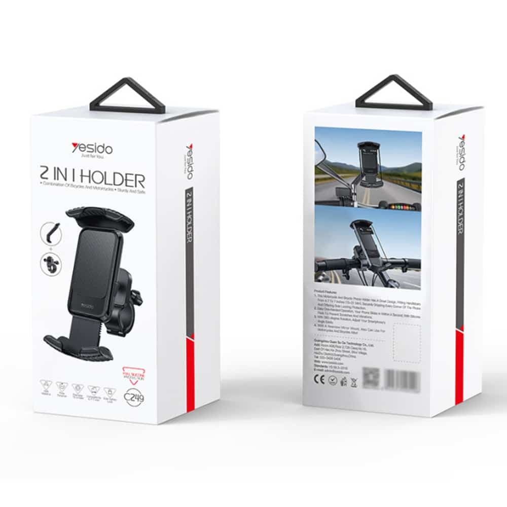Yesido - Bicycle Phone Holder (c249) - 360 Rotation, One-Touch Stabilization Locking, 4.8-7.2" - Black 5