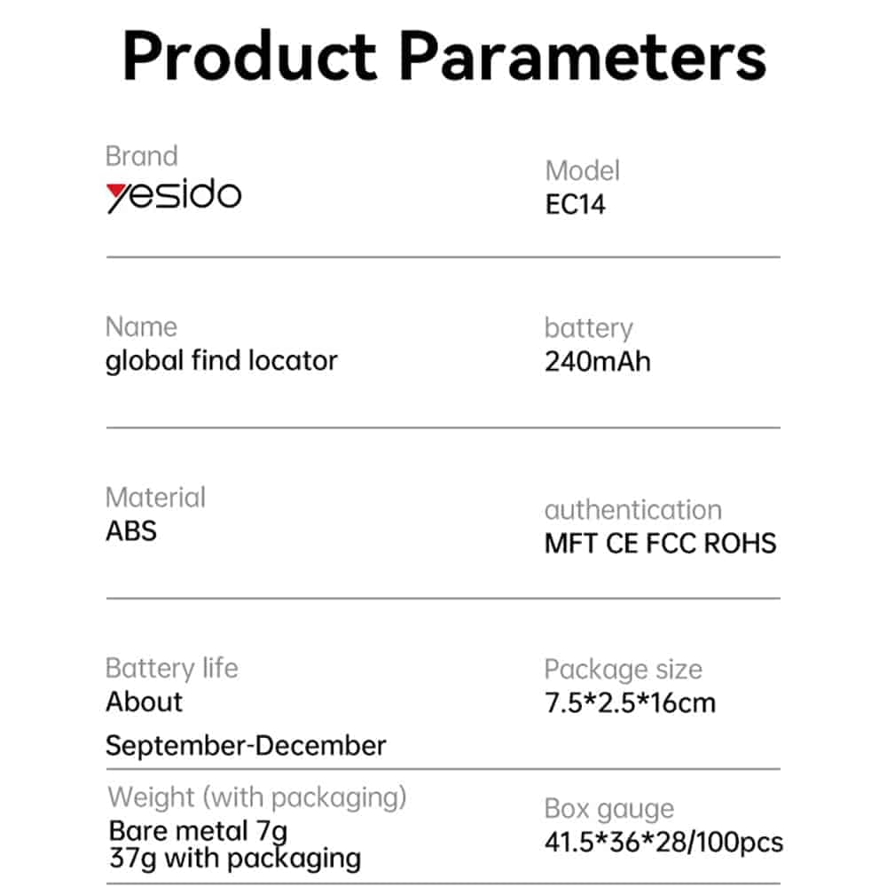 Yesido - Airtag (ec14) - Works With "Apple Find My", 240mah, Long Battery Life - White 12