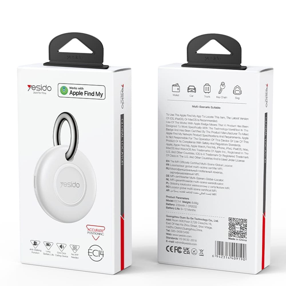 Yesido - Airtag (ec14) - Works With "Apple Find My", 240mah, Long Battery Life - White 14