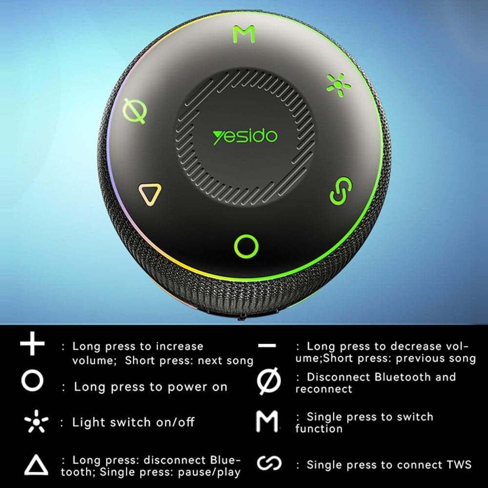 Yesido - Wireless Speaker (ysw22) - Bluetooth 5.3, Tws, Rgb Lights, Ipx6, Radio Fm, Tf, Aux, Type-C, 4500mah, 30w - Black 10