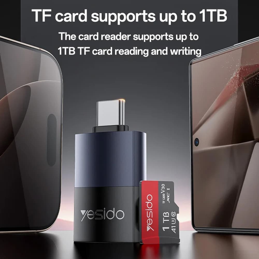 Yesido - Card Reader (gs37) - Type-C, High-Speed, Aluminum Alloy, Support 1tb, Plug And Play, Tf Card - Black 3