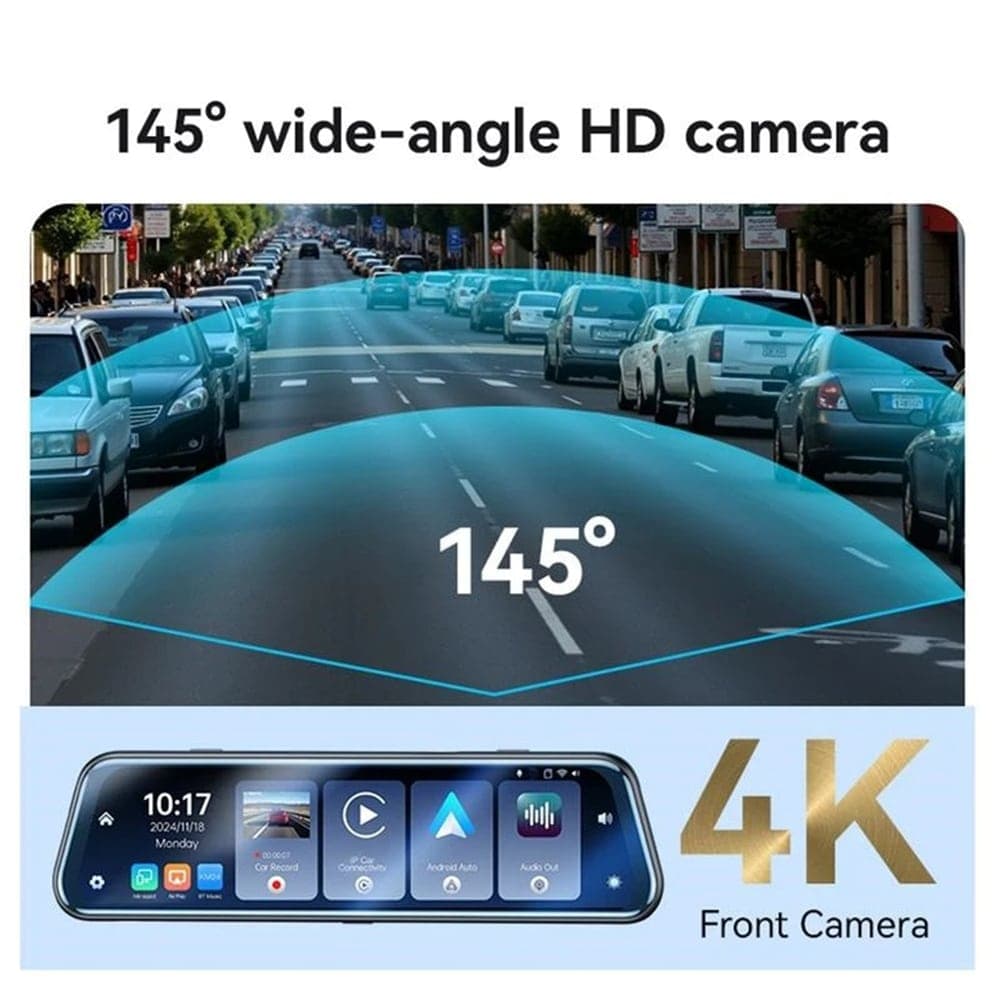 Yesido - Rearview Mirror With Dash Cam (km24) - Carplay, Android Auto, Airplay, Bt5.2, Adjustable Camera - Black 4